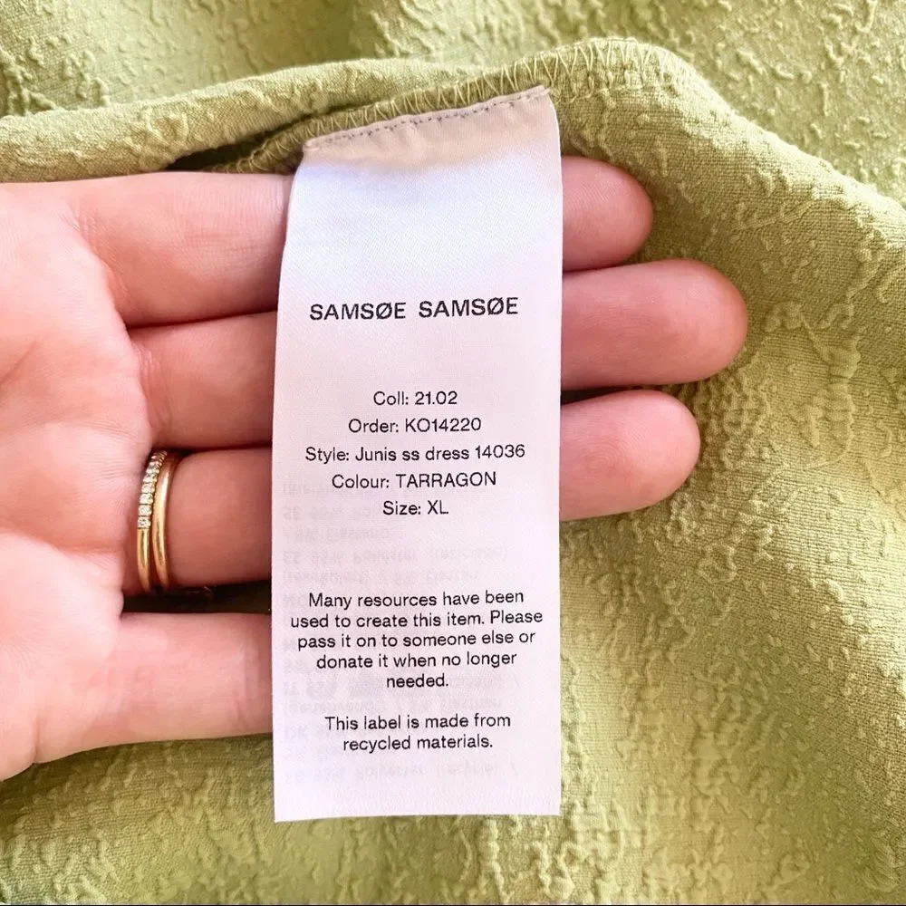 NWT Samsoe Junis ss TarragonâCrew Neck Textured Puff SleeveâDress - Picture 13 of 16